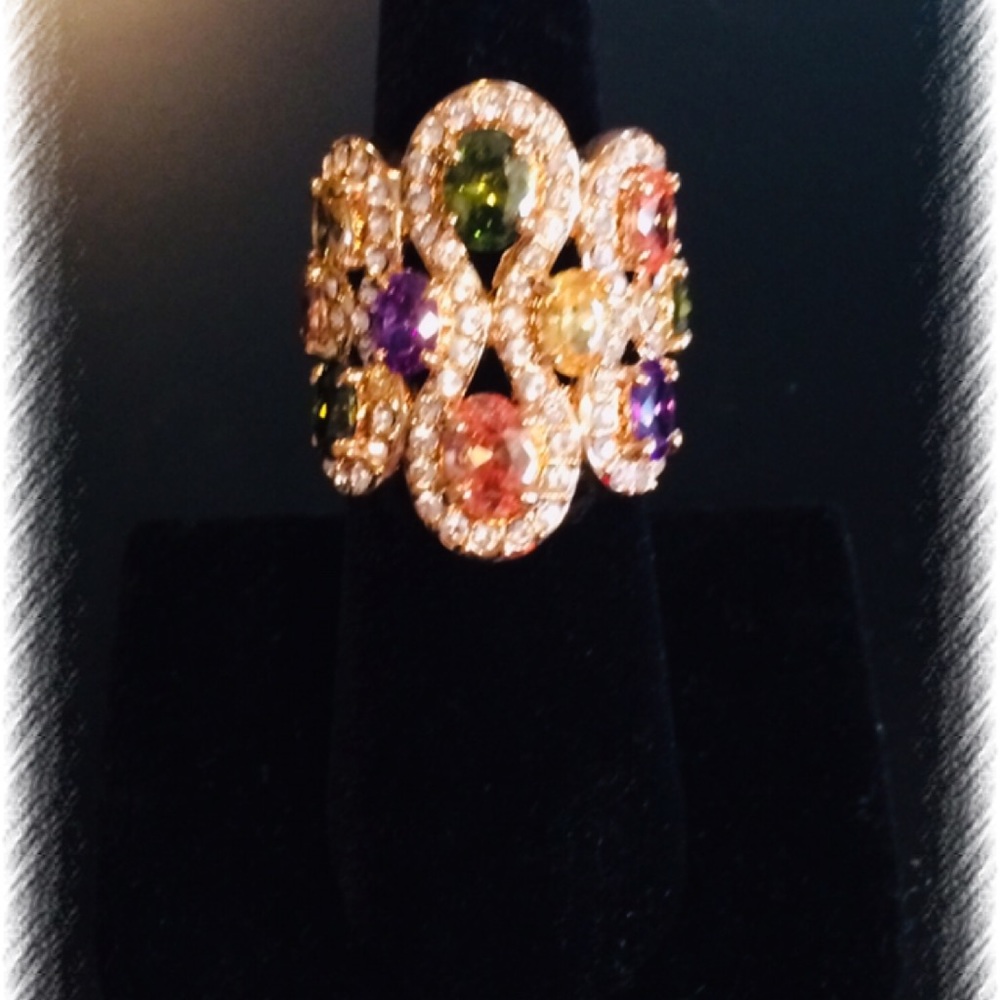 Multi Colored Crystal Encrusted Ring